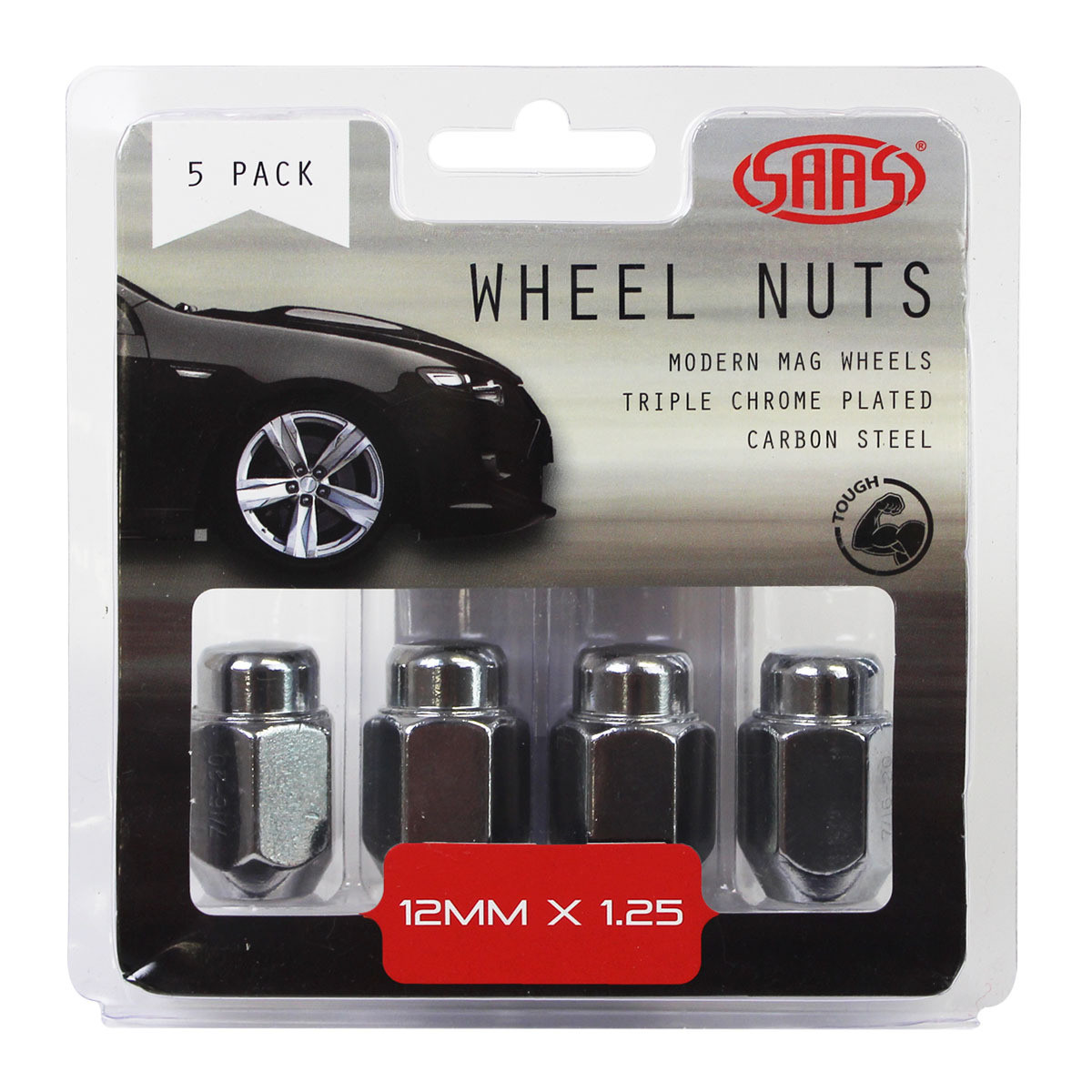 SAAS Wheel Nuts Acorn Taper 12 X 1.25 Chrome 35mm 5pk