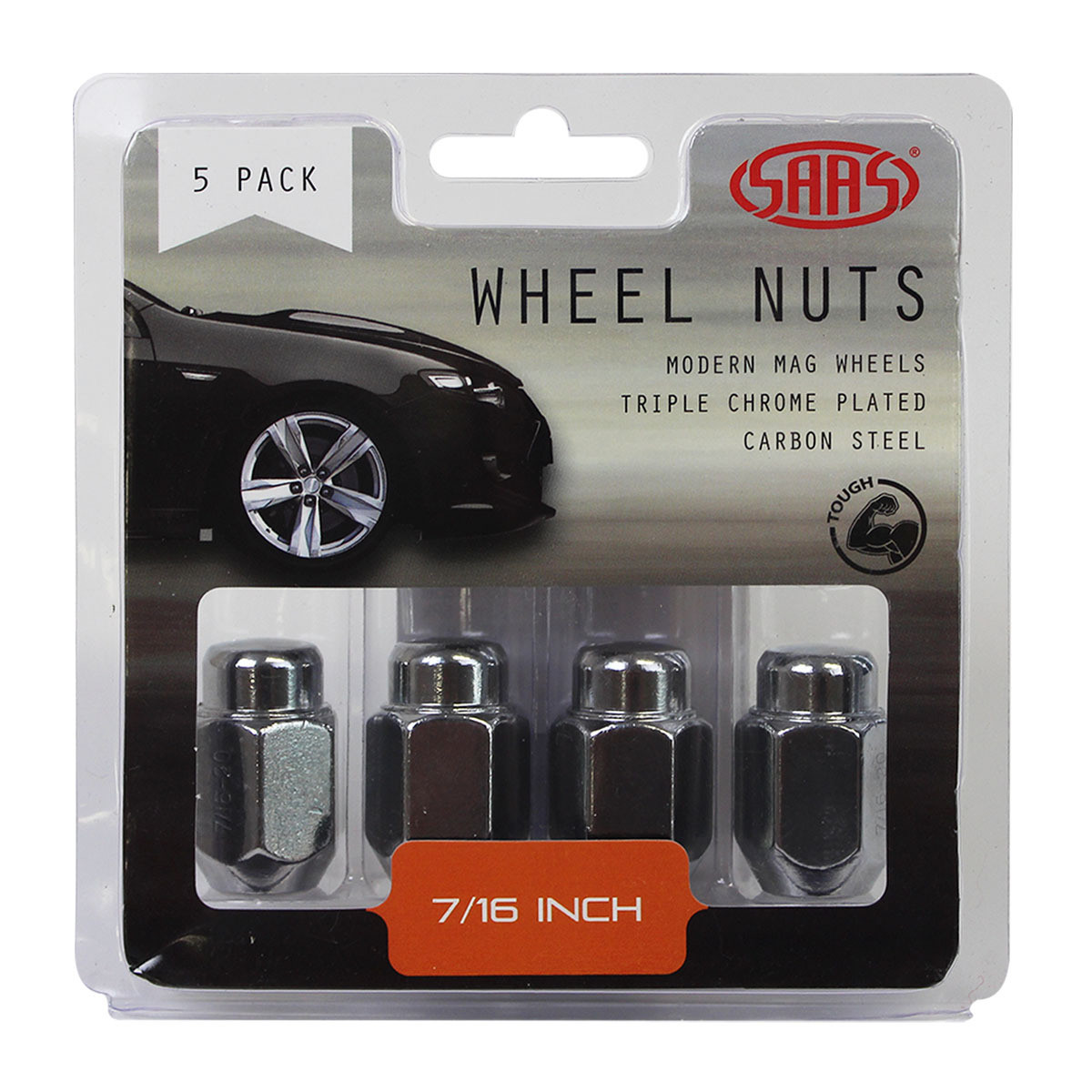 SAAS Wheel Nuts Acorn Taper 7/16 Chrome 35mm 5pk