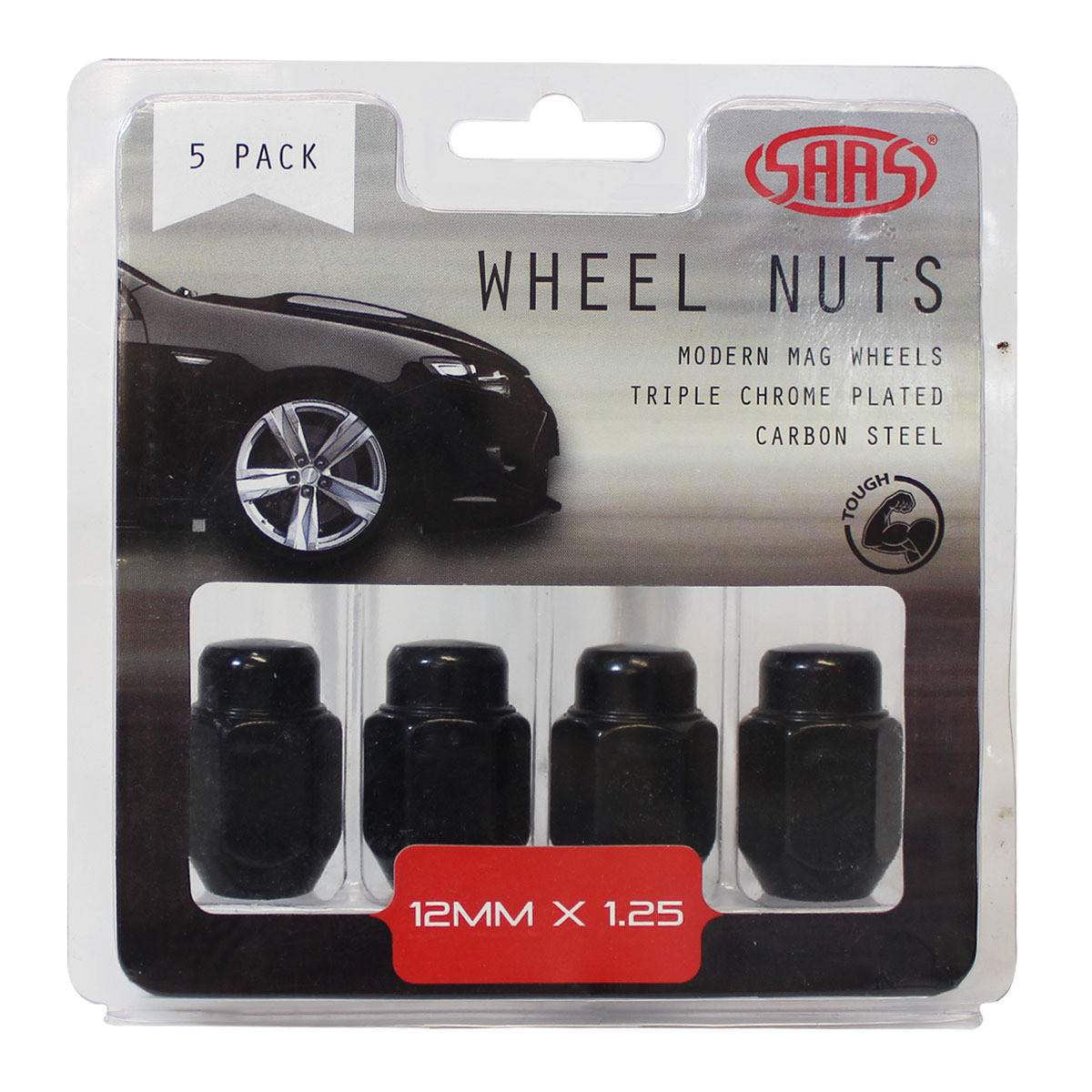 SAAS Wheel Nuts Acorn Taper 12 X 1.25 Black 35mm 5pk