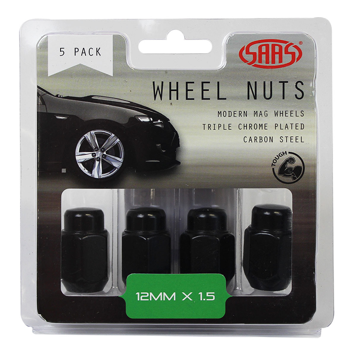 SAAS Wheel Nuts Acorn Taper 12 X 1.50 Black 35mm 5pk