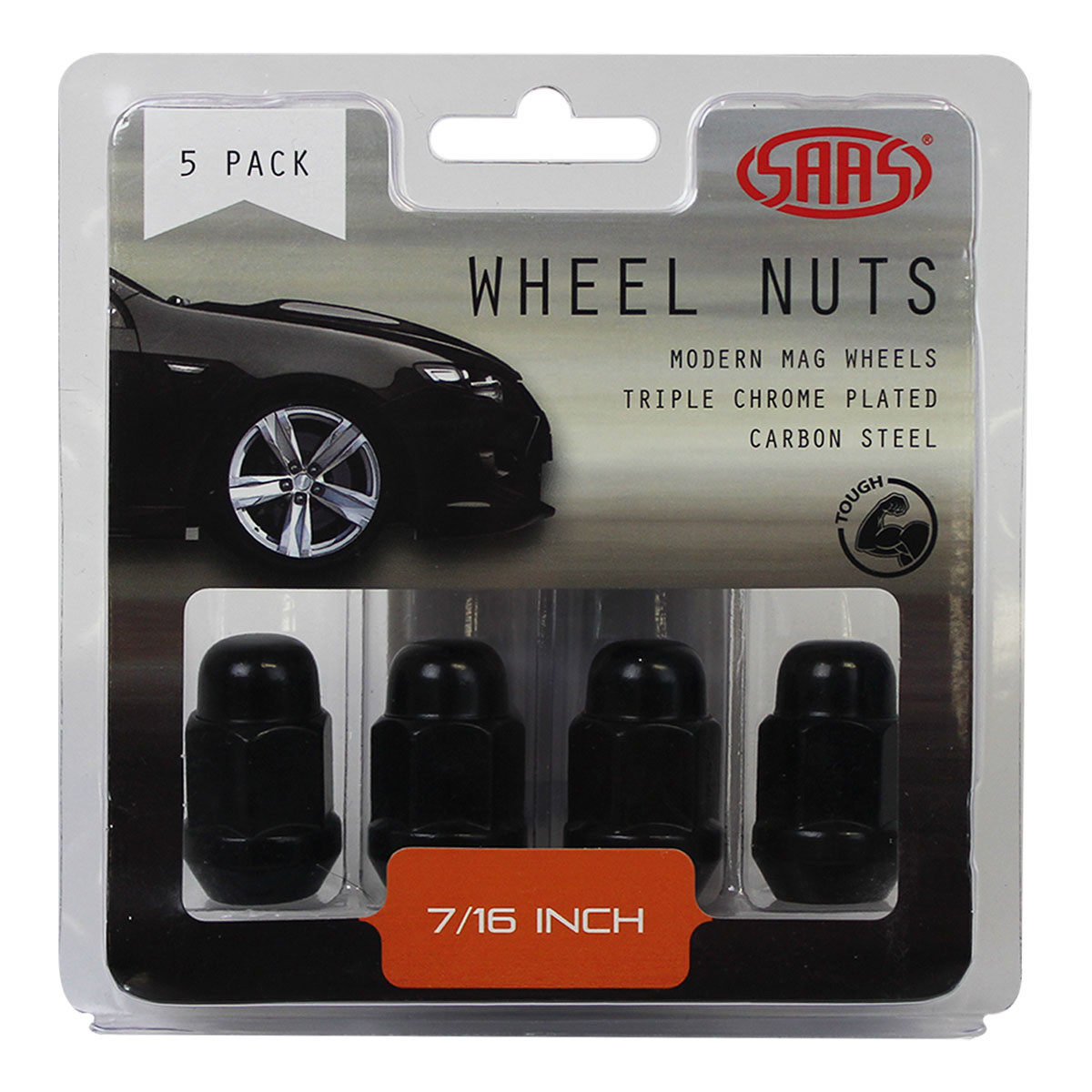 SAAS Wheel Nuts Acorn Bulge 7/16" Black 35mm 5pk