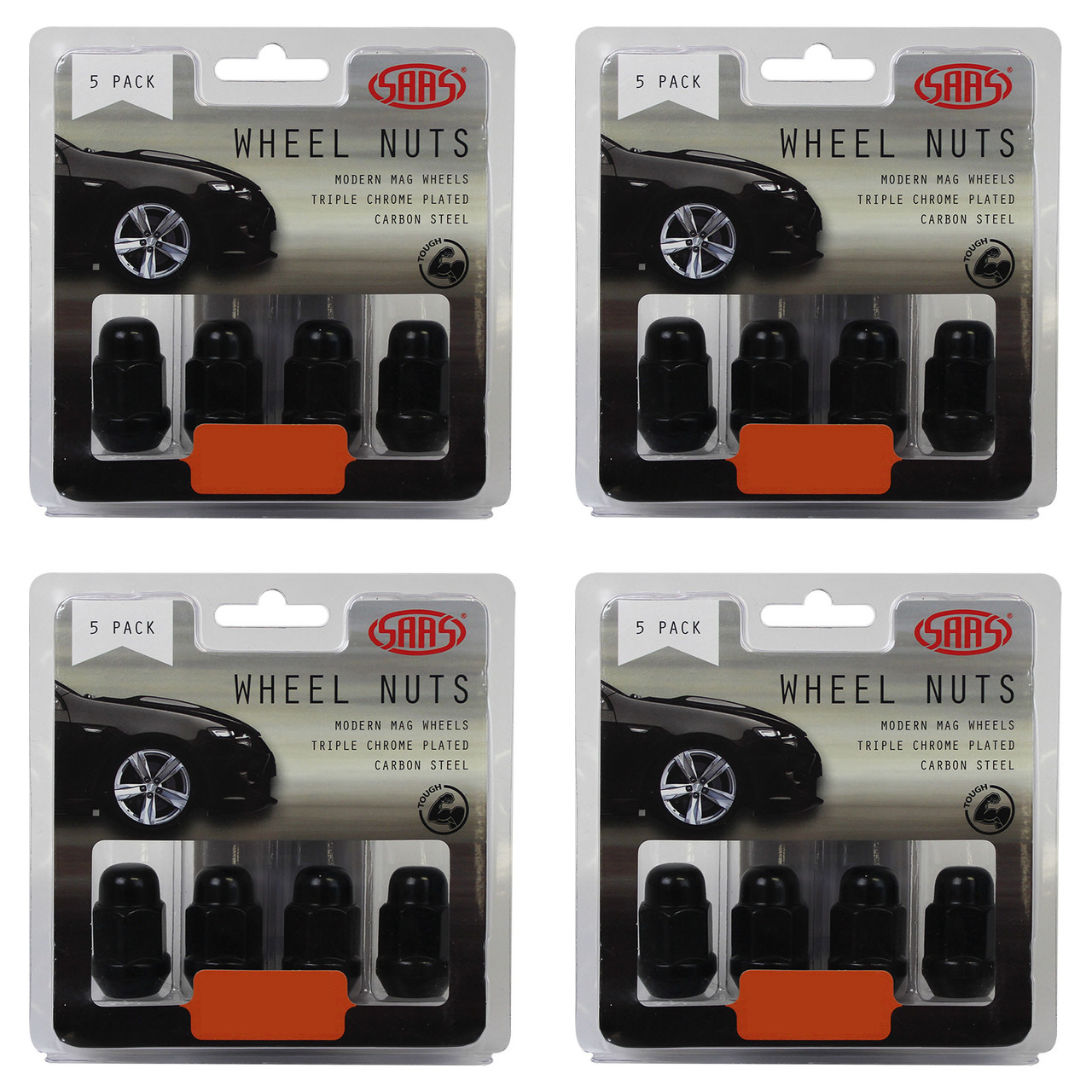 SAAS Wheel Nuts Acorn Bulge 7/16" Black 35mm 5pk
