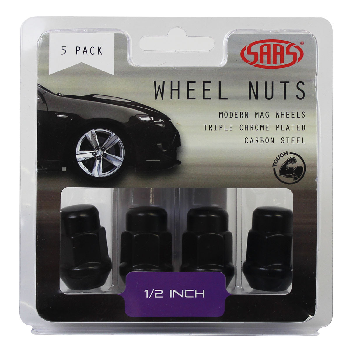 SAAS Wheel Nuts Acorn Bulge 1/2" Black 35mm 5pk