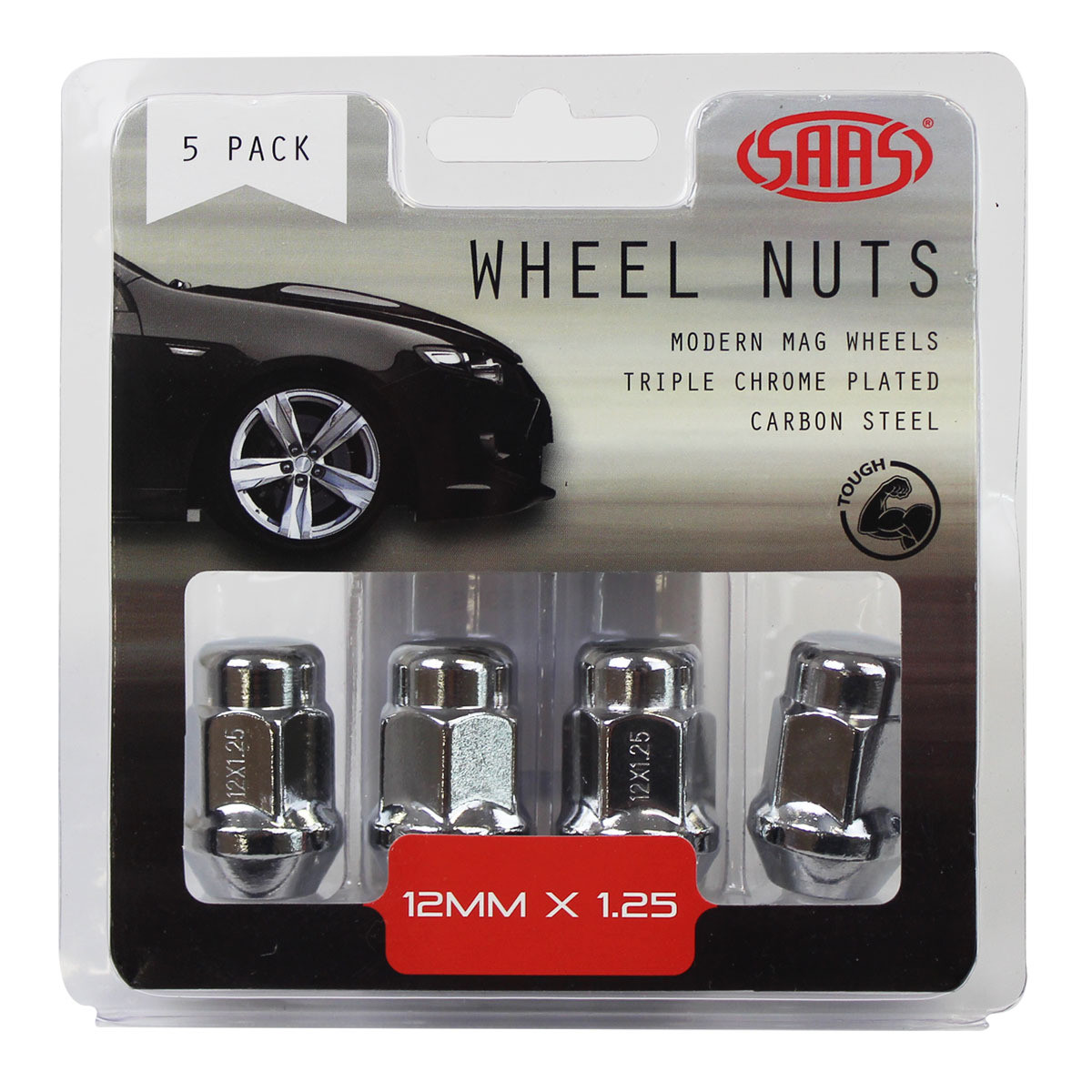 SAAS Wheel Nuts Acorn Bulge 12 X 1.25 Chrome 35mm 5pk