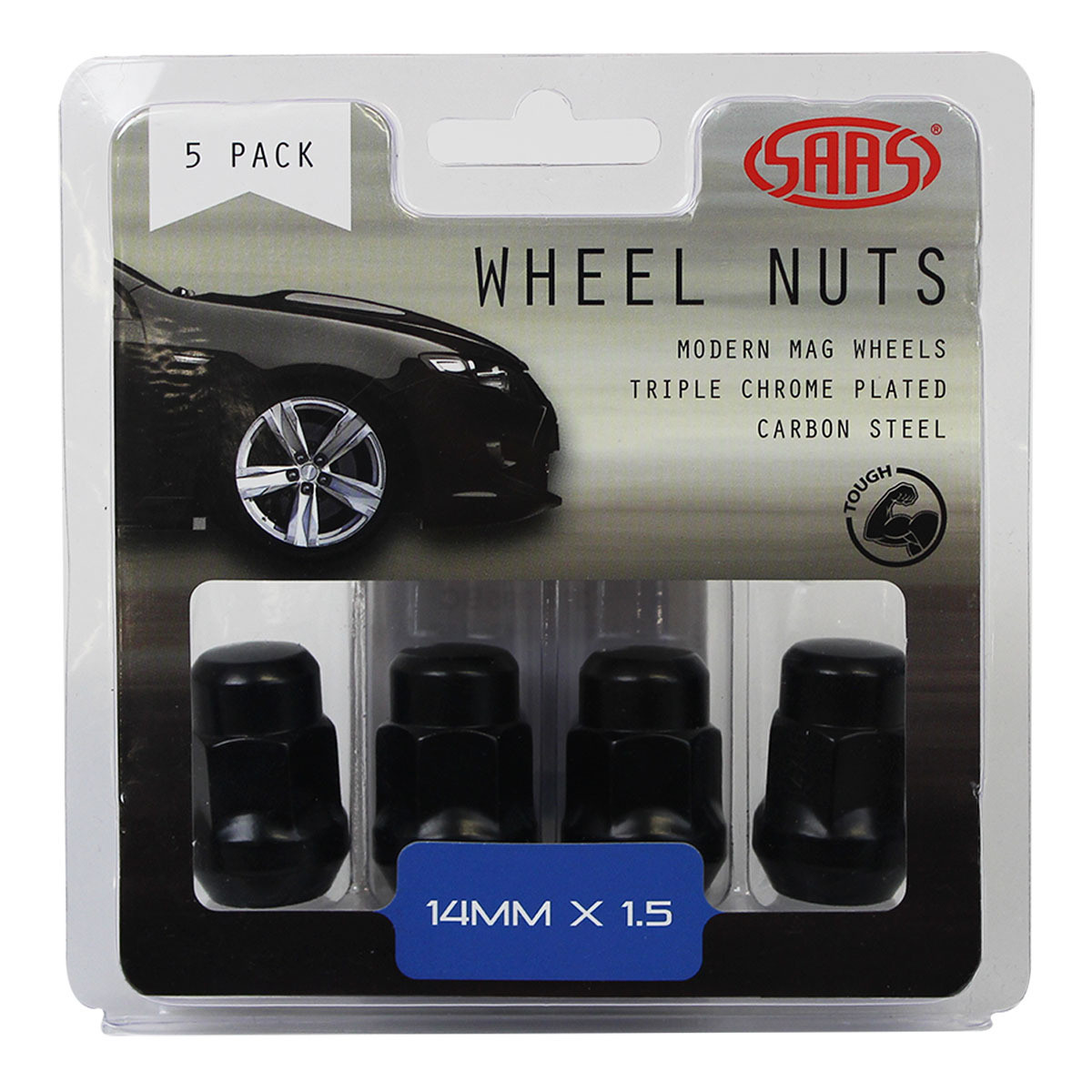 SAAS Wheel Nuts Acorn Bulge 14 X 1.50 Black 35mm 5pk