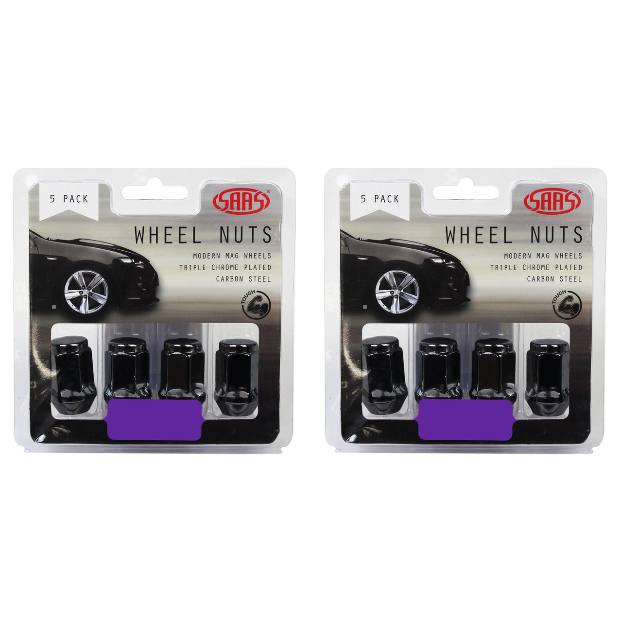 SAAS Wheel Nuts Flat Head Bulge 1/2" Black 35mm 5pk