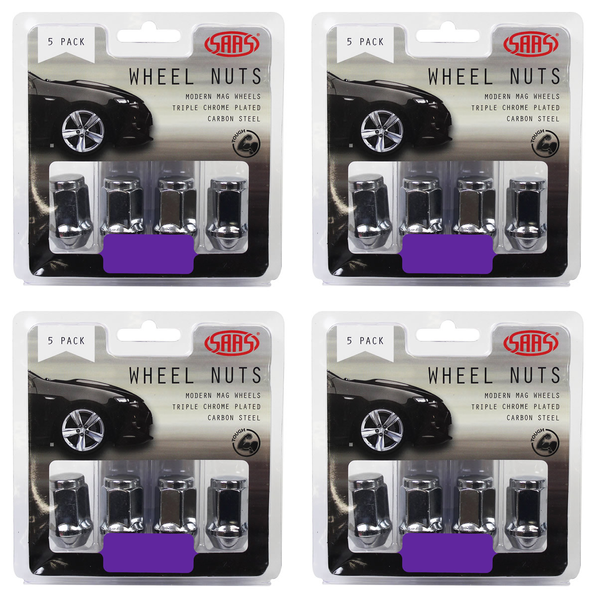 SAAS Wheel Nuts Flat Head Bulge 12 X 1.25 Chr 35mm 5pk