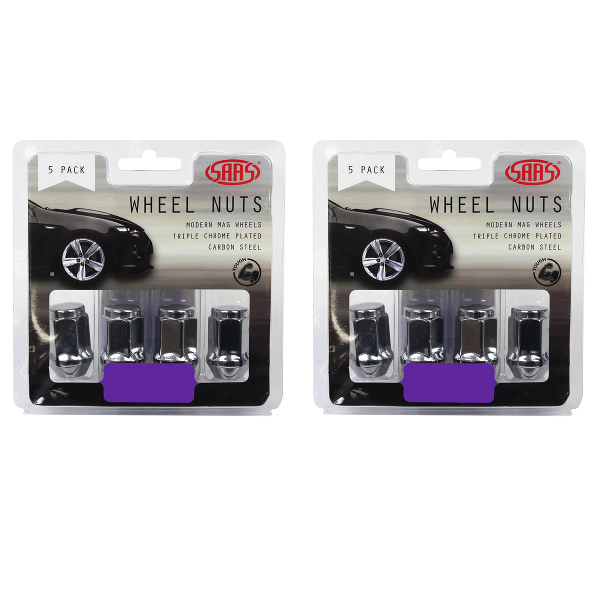 SAAS Wheel Nuts Flat Head Bulge 12 X 1.50 Chr 35mm 5pk
