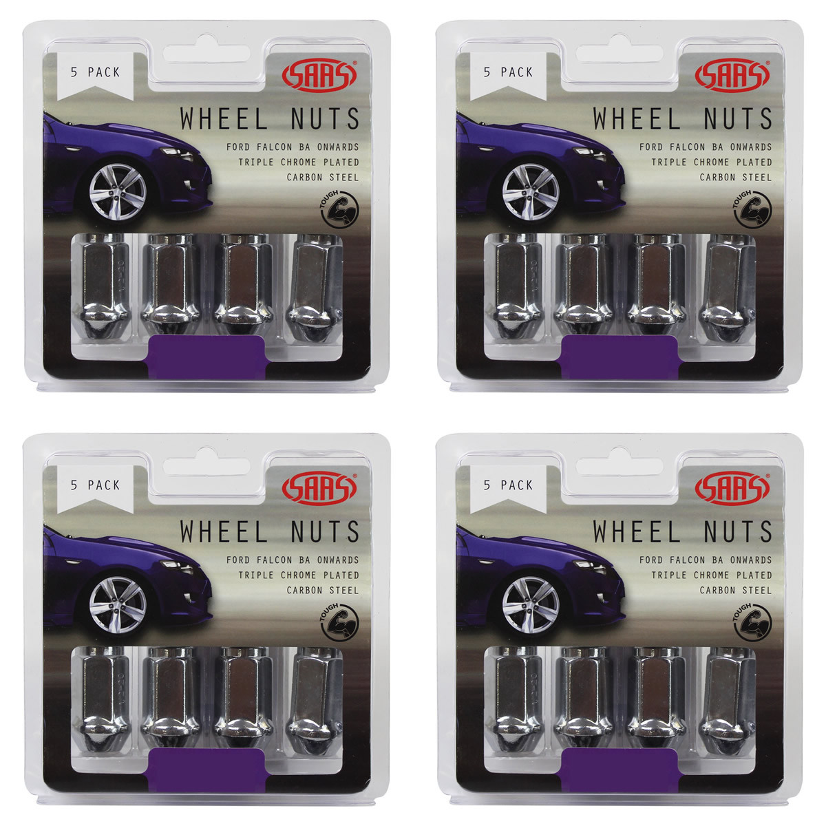 SAAS Wheel Nuts Flat Head Bulge 1/2" Chrome 40mm 5pk