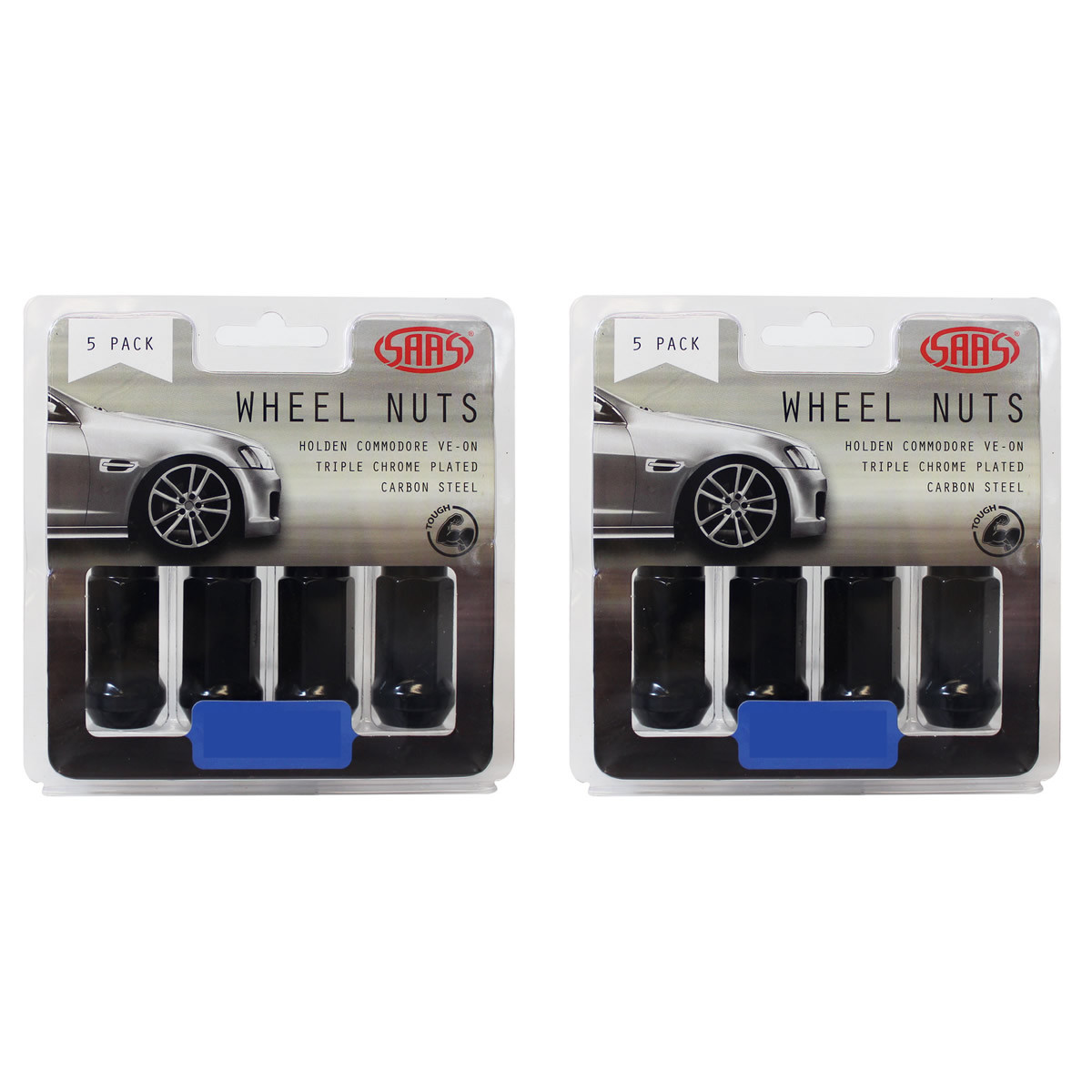 SAAS Wheel Nuts Flat Head Bulge 14x 1.5 Black 45mm 5pk