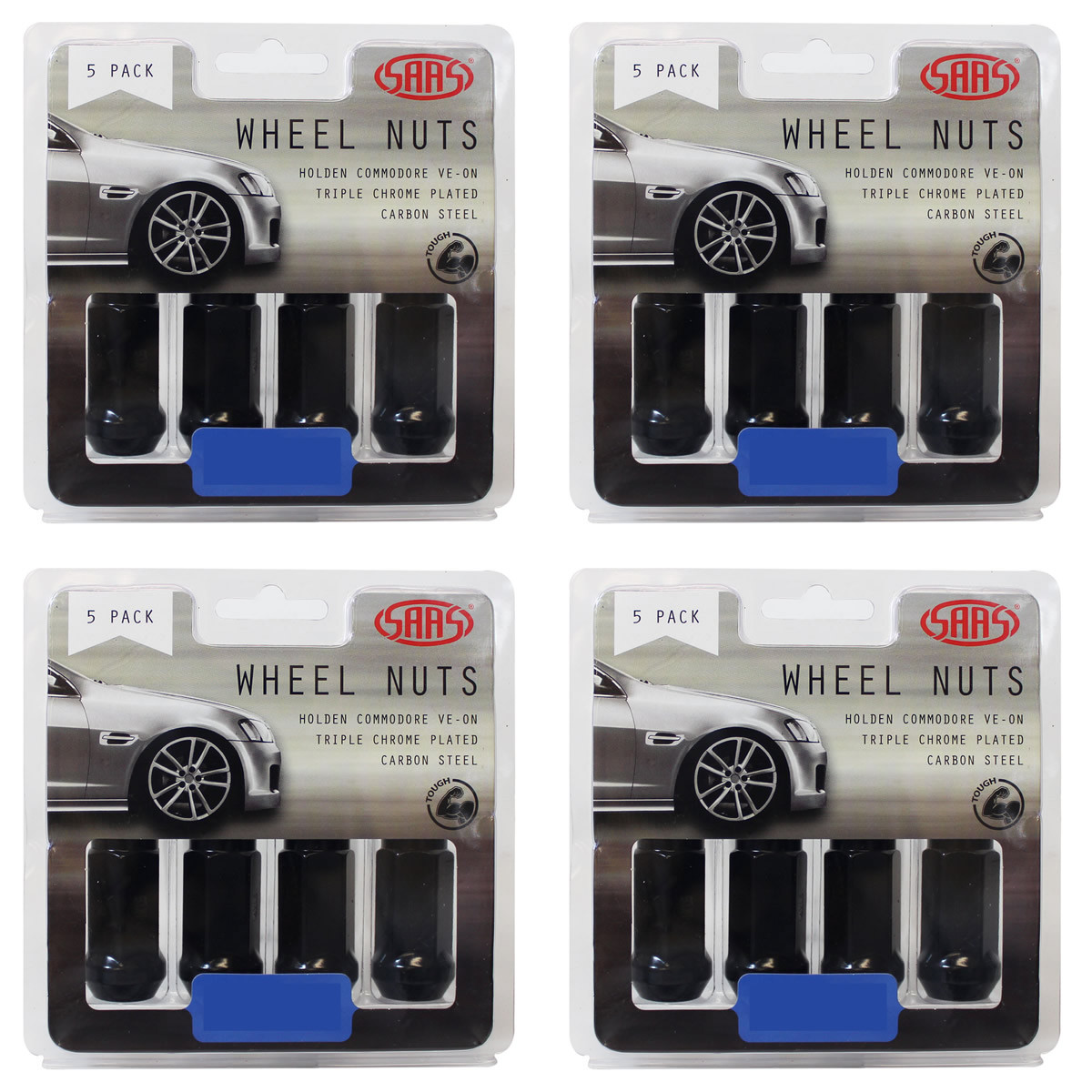 SAAS Wheel Nuts Flat Head Bulge 14x 1.5 Black 45mm 5pk
