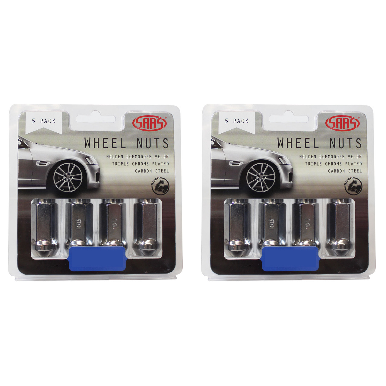 SAAS Wheel Nuts Flat Head Bulge 14x 1.5 Chr 45mm 5pk