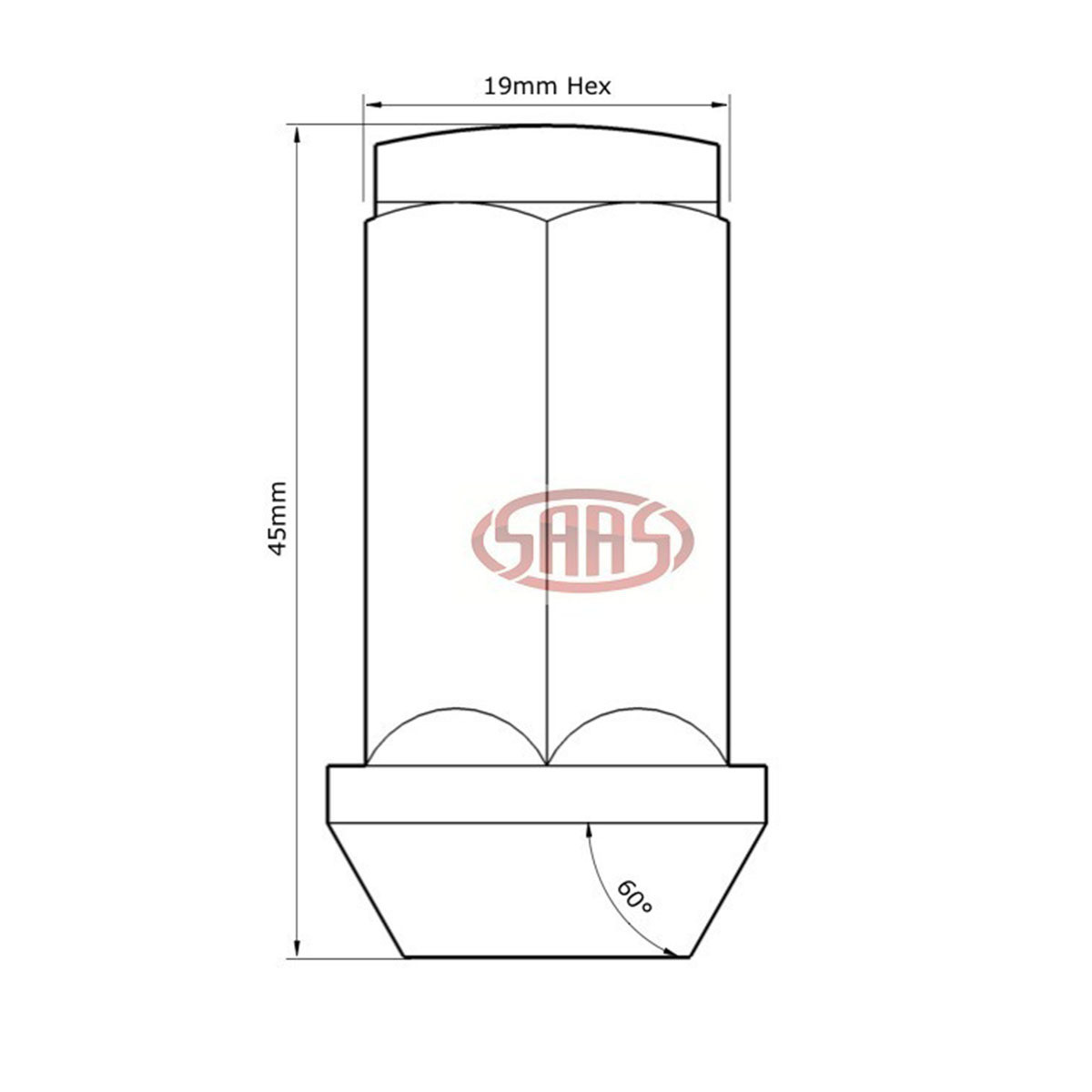 SAAS Wheel Nuts Flat Head Bulge 14x 1.5 Chr 45mm 5pk