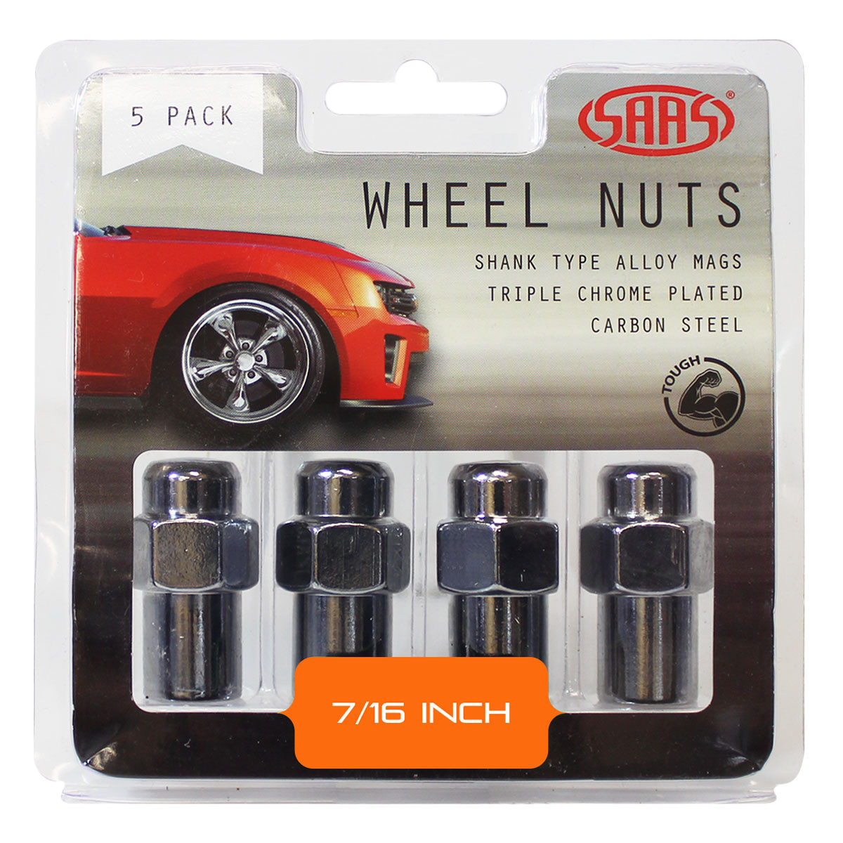 SAAS Wheel Nuts Mag 7/16" Chrome 43mm 5pk