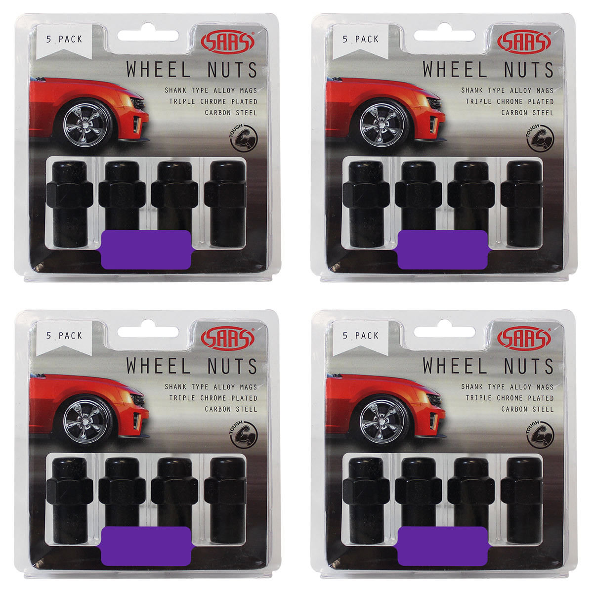 SAAS Wheel Nuts Mag 1/2" Black 43mm 5pk