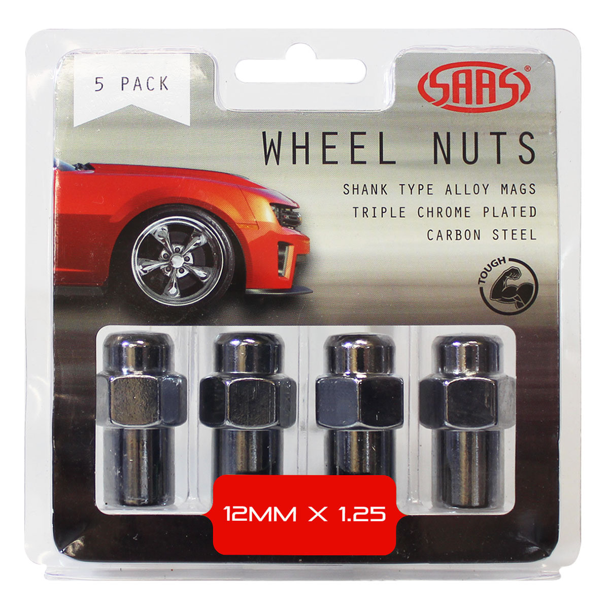 SAAS Wheel Nuts Mag 12 X 1.25 Chrome 43mm 5pk