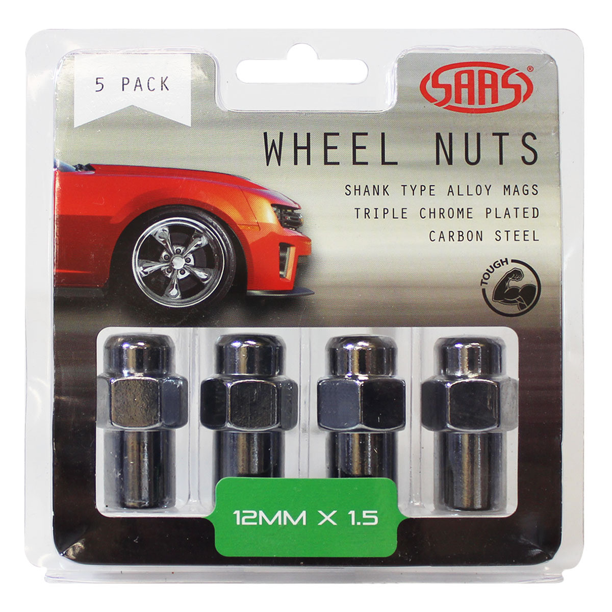 SAAS Wheel Nuts Mag 12 X 1.50 Chrome 43mm 5pk