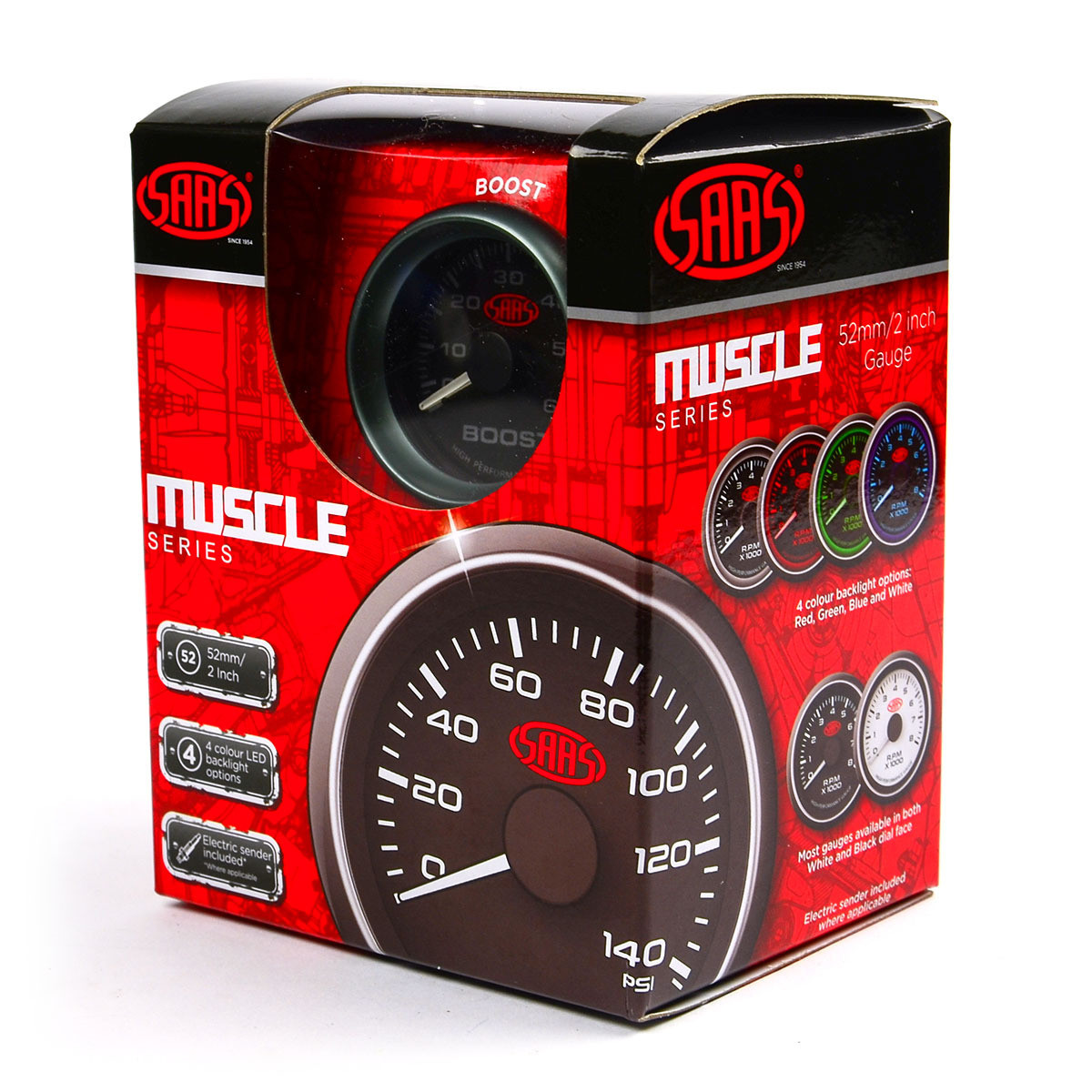 SAAS Boost Gauge Diesel 0-60 psi 52mm Black Muscle Series