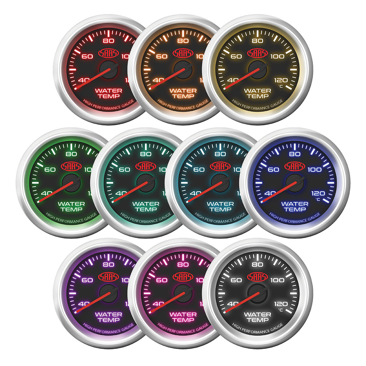 SAAS Water Temp Gauge 40°-120° 52mm Black Muscle Series 3