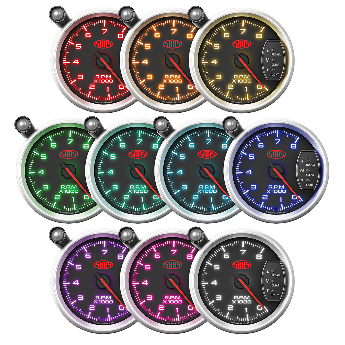 SAAS Tachometer 0-8K Shiftlite 3-3/4 Black Muscle Series 3