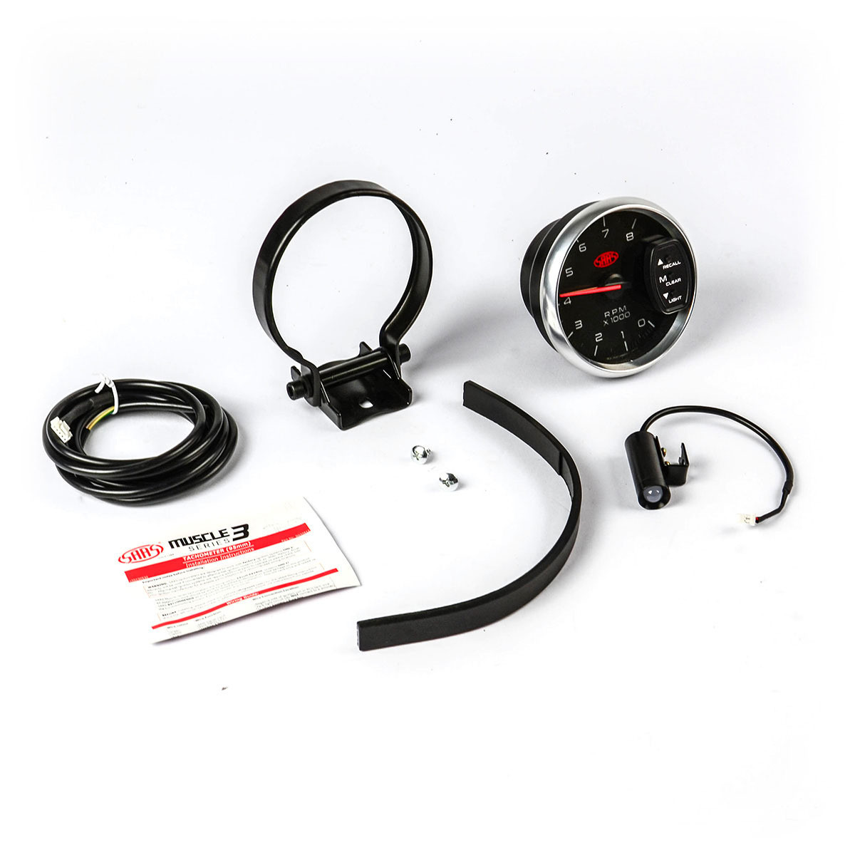SAAS Tachometer 0-8K Shiftlite 3-3/4 Black Muscle Series 3