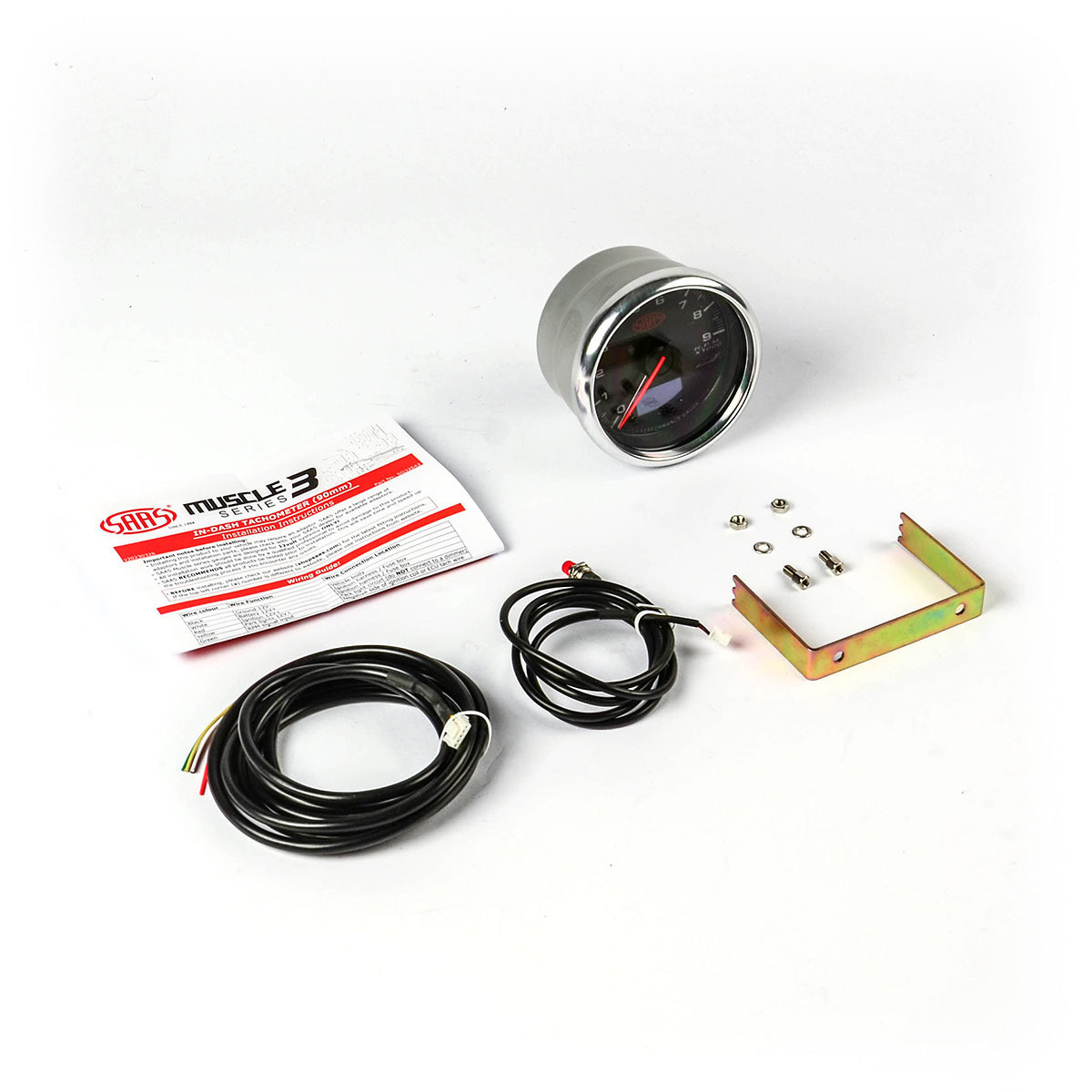 SAAS Speedometer 0 - 220 Kph 3 1/2 Indash Black Muscle Series 3