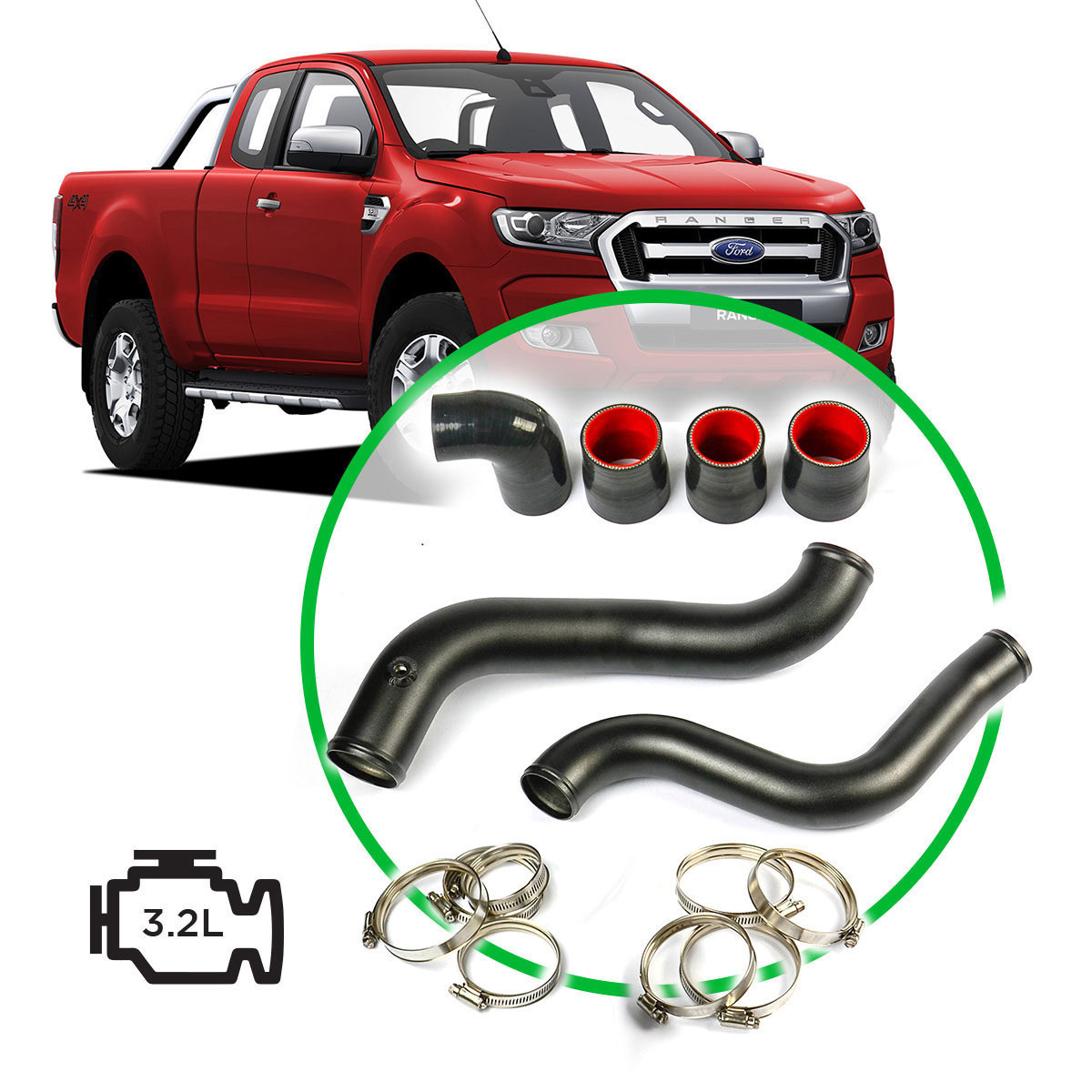 SAAS Intercooler Black Alloy Pipe Kit Ranger / BT50 3.2L