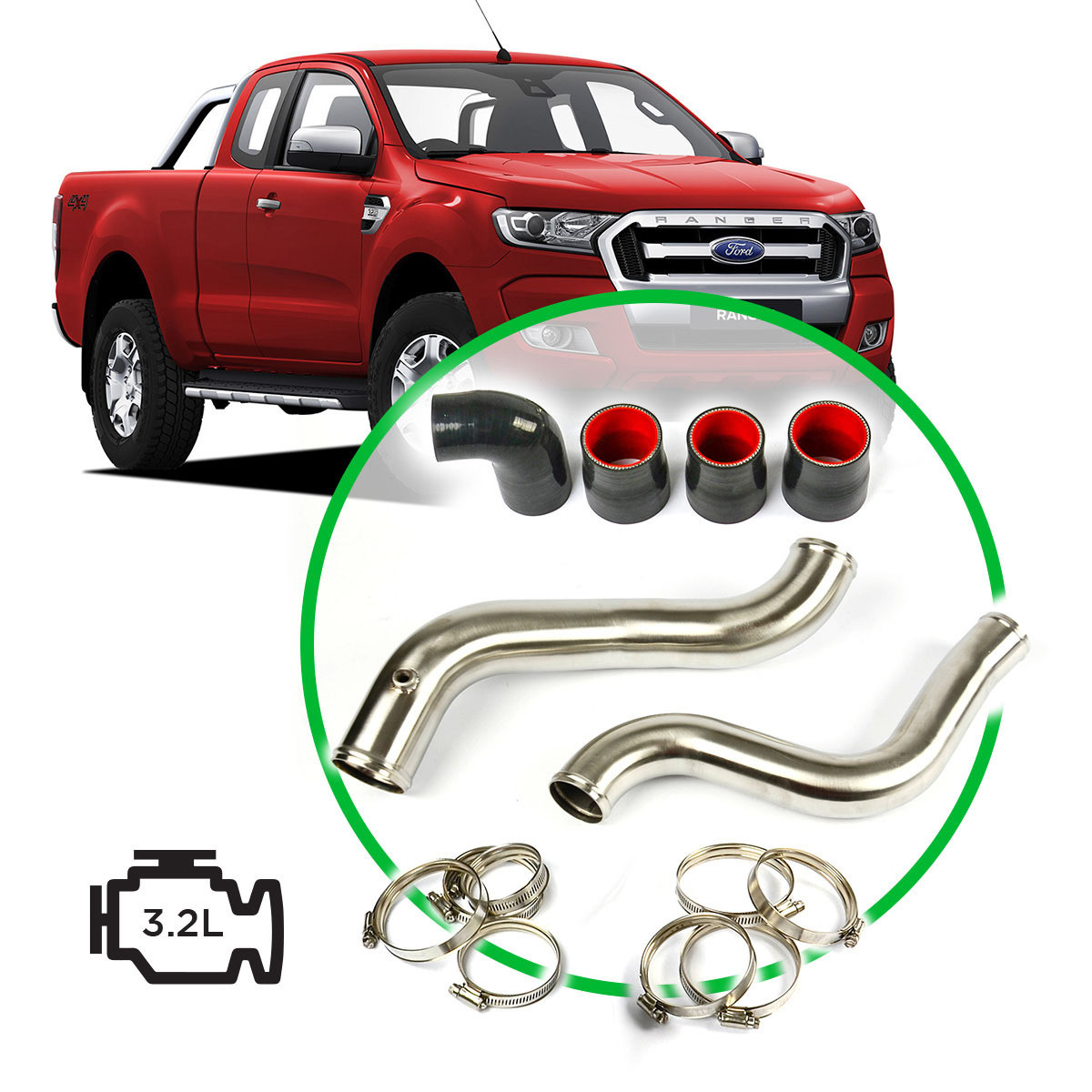 SAAS Intercooler Brushed S/S Pipe Kit Ranger / BT50 3.2L