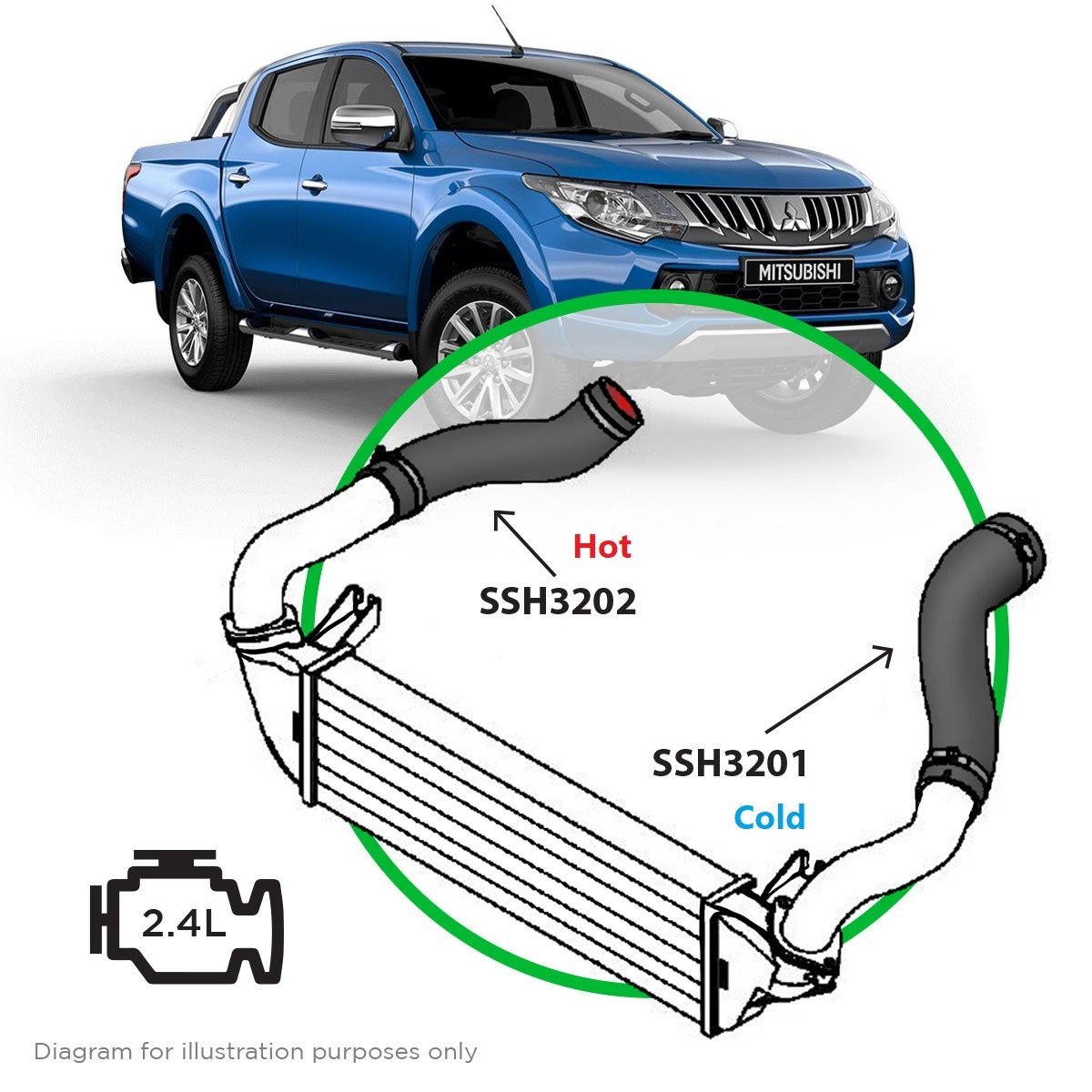 SAAS Silicone Intercooler Pipe RH Cold Triton 2.4L MQ 2015 - On