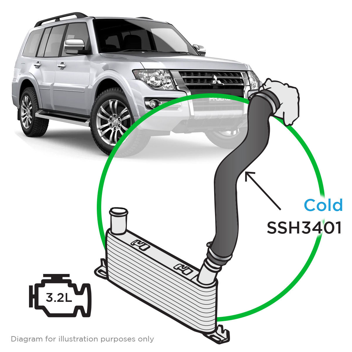 SAAS Silicone Intercooler Pipe Cold NT NS Mits Pajero 3.2L 06-14