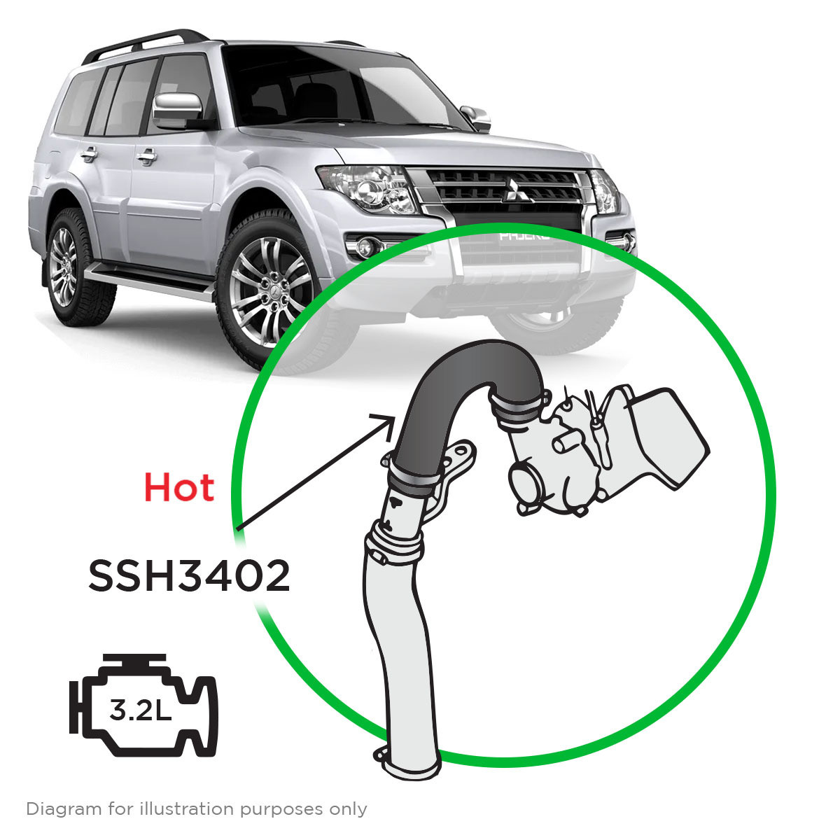 SAAS SSilicone Intercooler Pipe Hot NT NS Mit Pajero 3.2L 06-14
