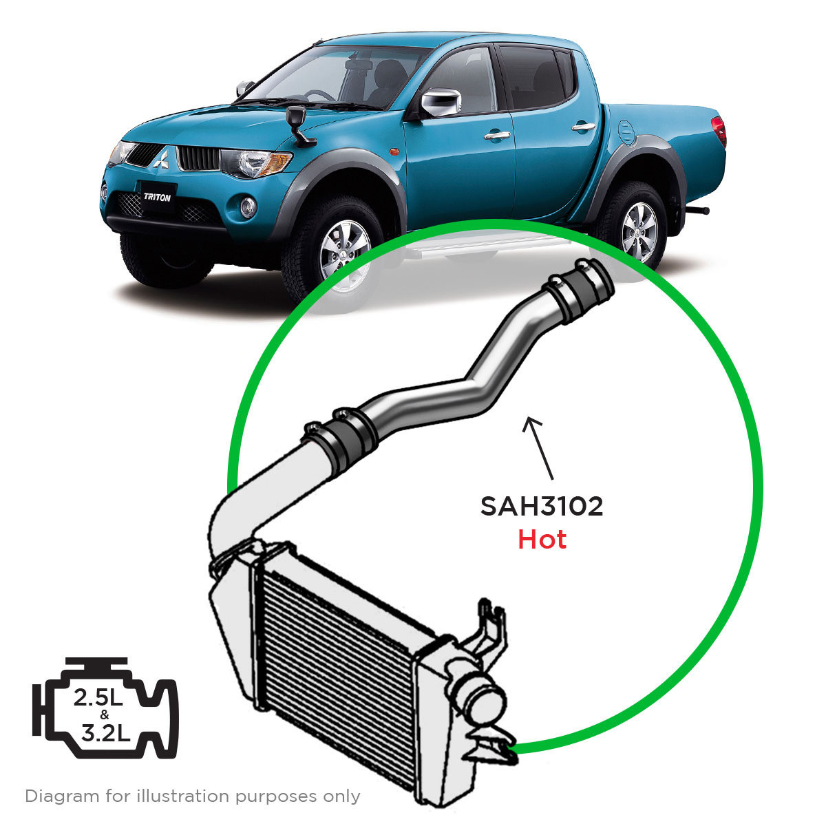 SAAS Intercooler Polish Alloy Hot Triton 2.5- 3.2L ML-MN