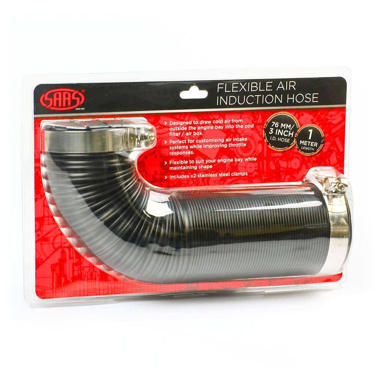 SAAS Flexible Air Induction Hose Black 76mm x 1000