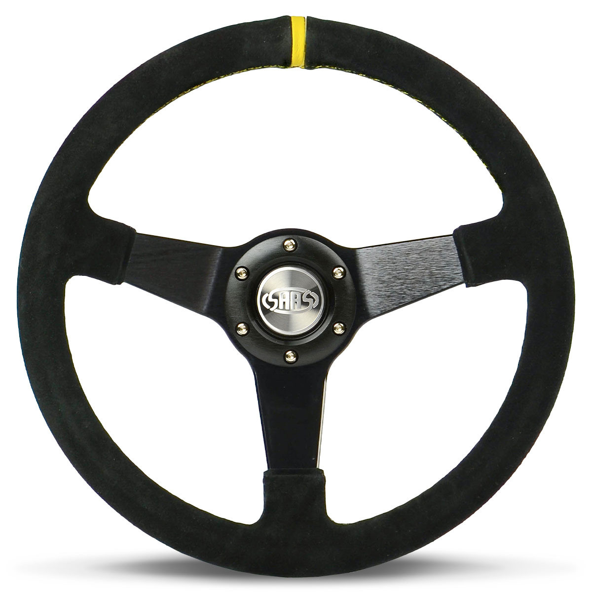 SAAS Sports Steering Wheel Suede 14"Drifter Yellow Stitch