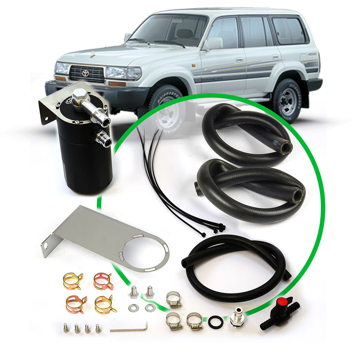 Oil Catch Tank Full Kit Landcruiser 80 Series 1HD 90-98 Blk