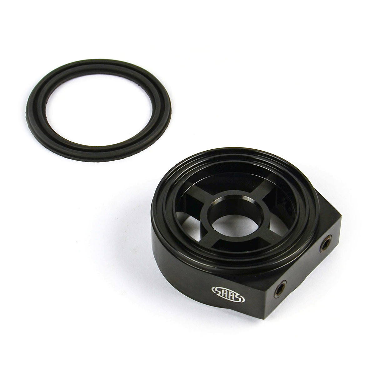 SAAS Oil Filter Sandwich Plate inc 5 Fittings Black Billet