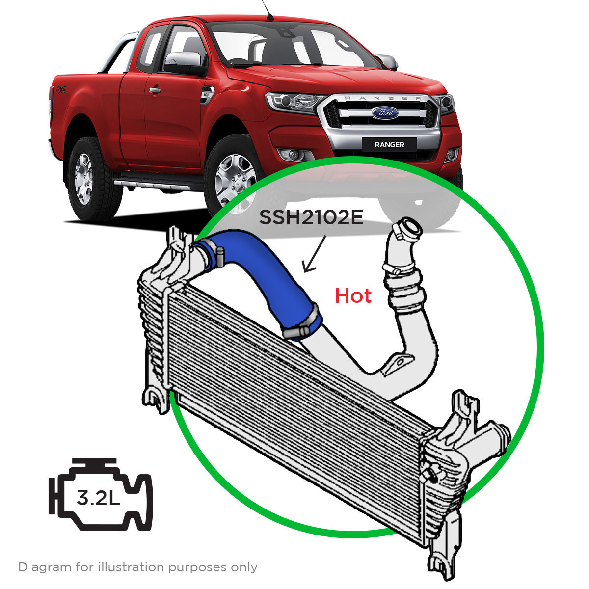 Silicone I/Cool Blue Hot Top Pipe Ranger/BT50 2011-On 3.2