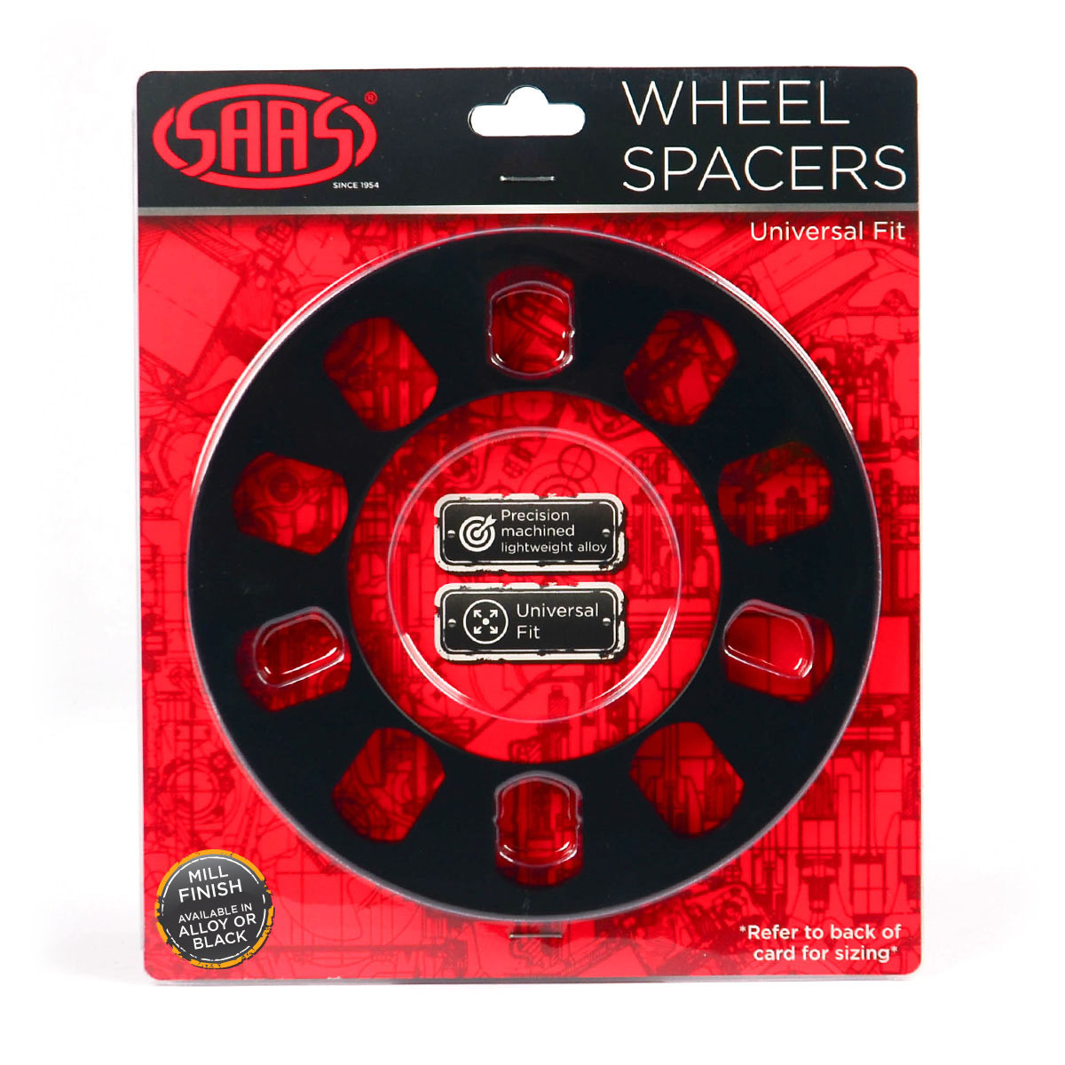 Wheel Spacer x 2 Univ 5 Stud 8 mm Black