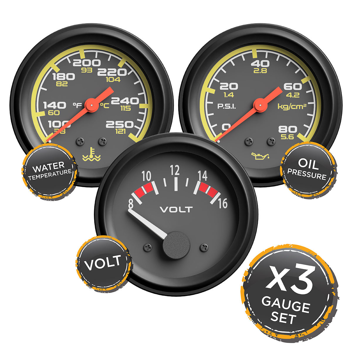 Triple Gauge Set Mech - Water Temp/Oil Press/Volt