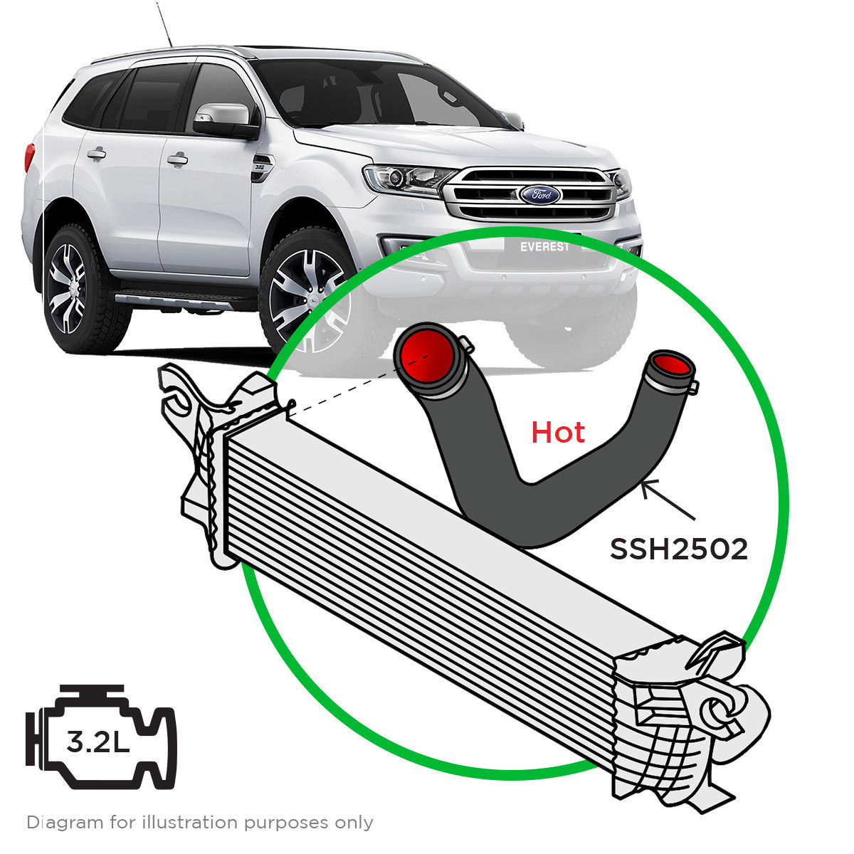 SAAS Silicone Intercooler Black Hot Pipe Everest 3.2 TD 2015-2020