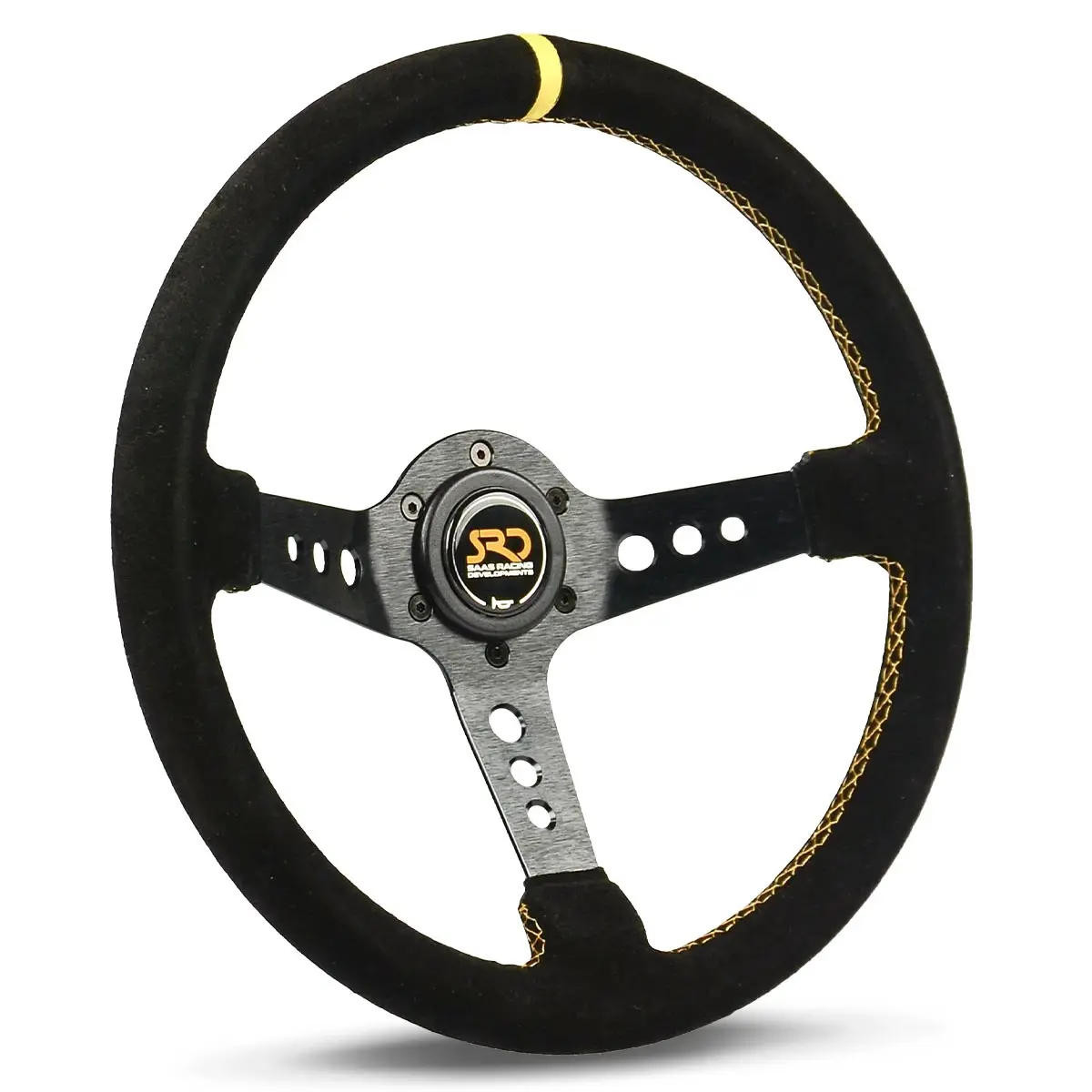 SAAS Sports Steering Wheel Suede SRD 14in DDish Black With Holes + Indicator
