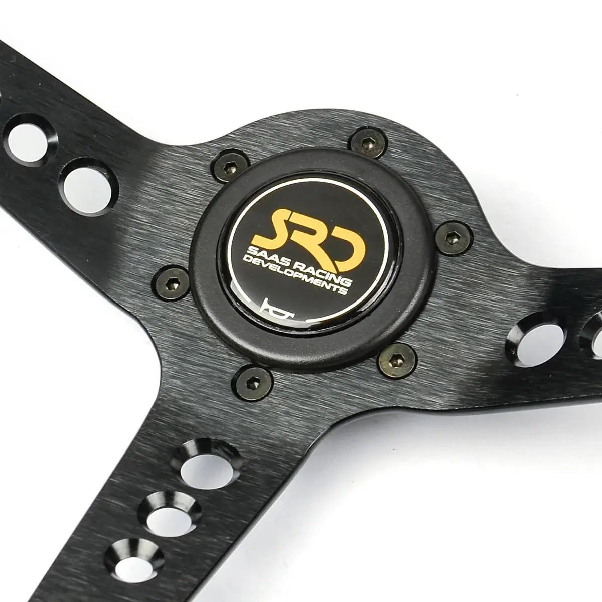 SAAS Sports Steering Wheel Suede SRD 14in DDish Black With Holes + Indicator
