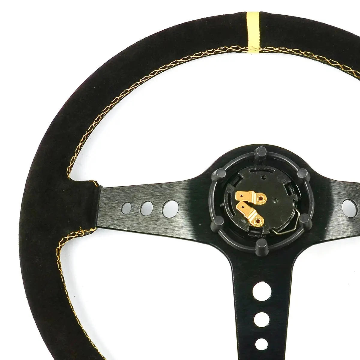 SAAS Sports Steering Wheel Suede SRD 14in DDish Black With Holes + Indicator