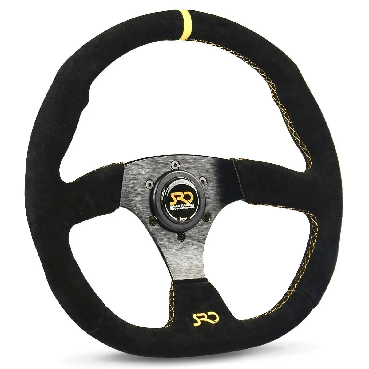 SAAS Sports Steering Wheel Suede SRD 14in Black Flat Bottom + Indicator