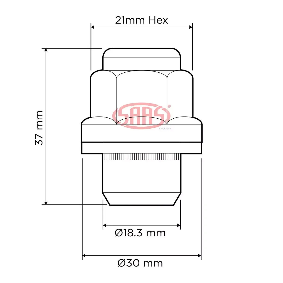 SAAS Wheel Nut Toyota 12x1.5 Chrome Closed End Taper 37mm Long with Washer