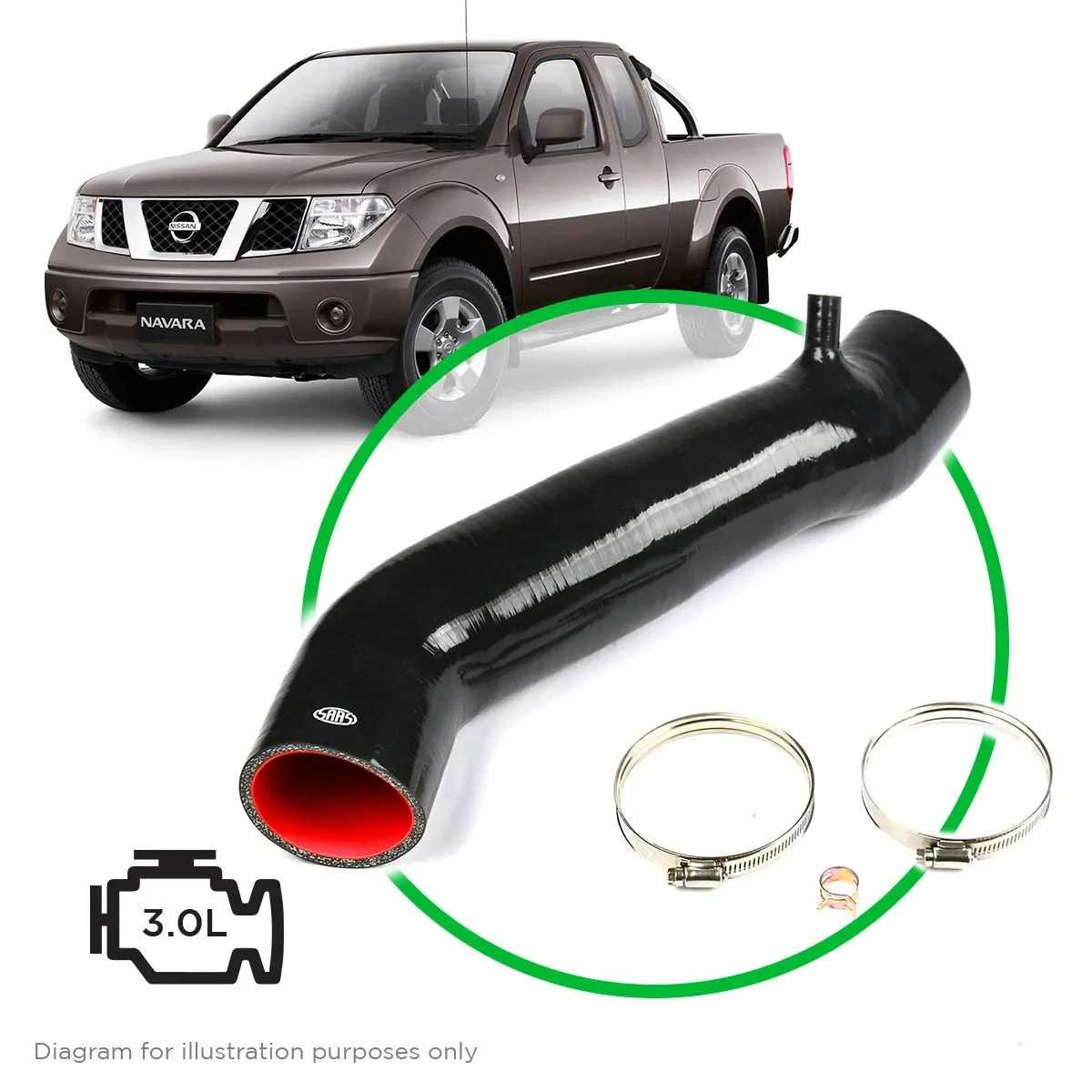SAAS Silicone Airbox to Turbo Black Intake Pipe D40 Navara Path