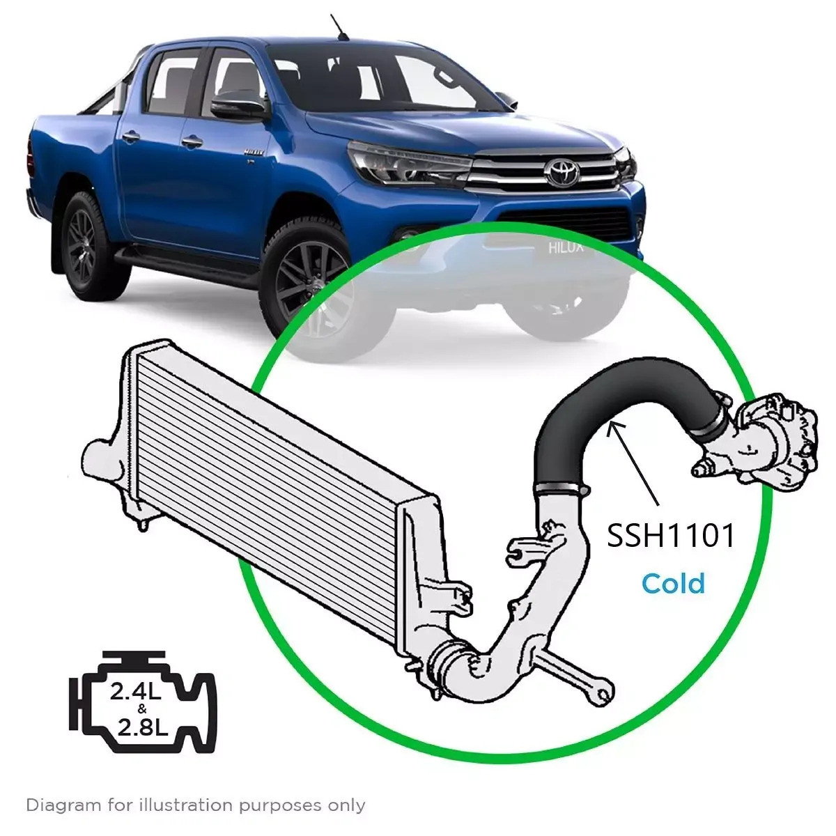 SAAS Toyota Hilux 2.4L 2.8L 1GD 2GD Silicone Intercooler Pipe Cold Side
