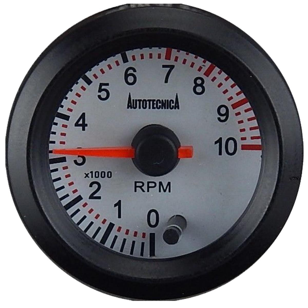 Autotecnica 52mm Gauge Tachometer Tacho White Face with Chrome Bezel