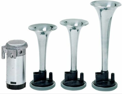 Triple Tone Air Horns / 3 x Horn Chrome 12V Compressor Car Truck Van