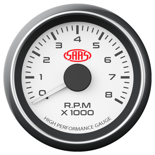 SAAS 52mm Tacho White Face Gauge